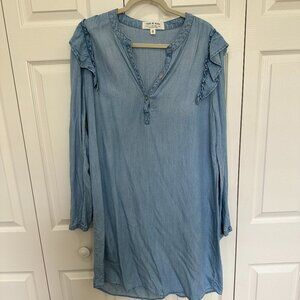 Anthropologie Cloth & Stone Denim Chambray Ruffle Shoulder Dress